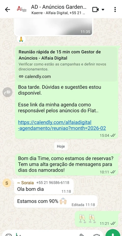 Conversa no WhatsApp: cliente relata 90% de ocupação no Dia dos Namorados após as campanhas